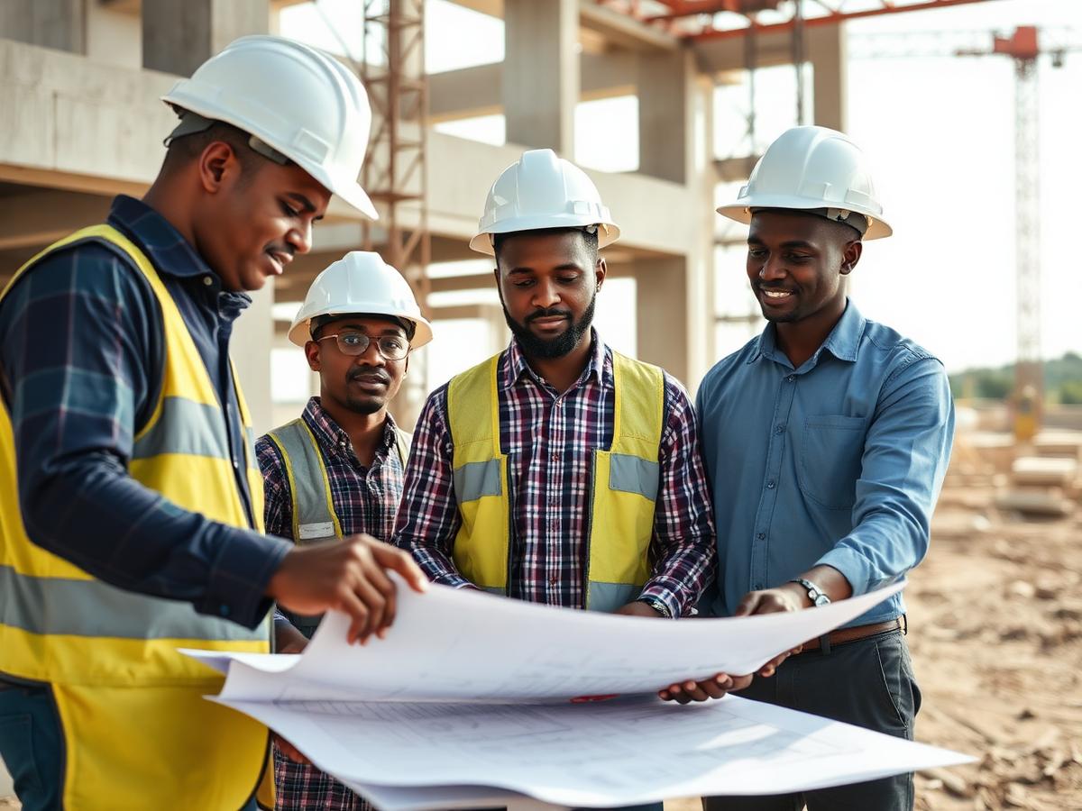 Equipa técnica a analisar projetos em obra